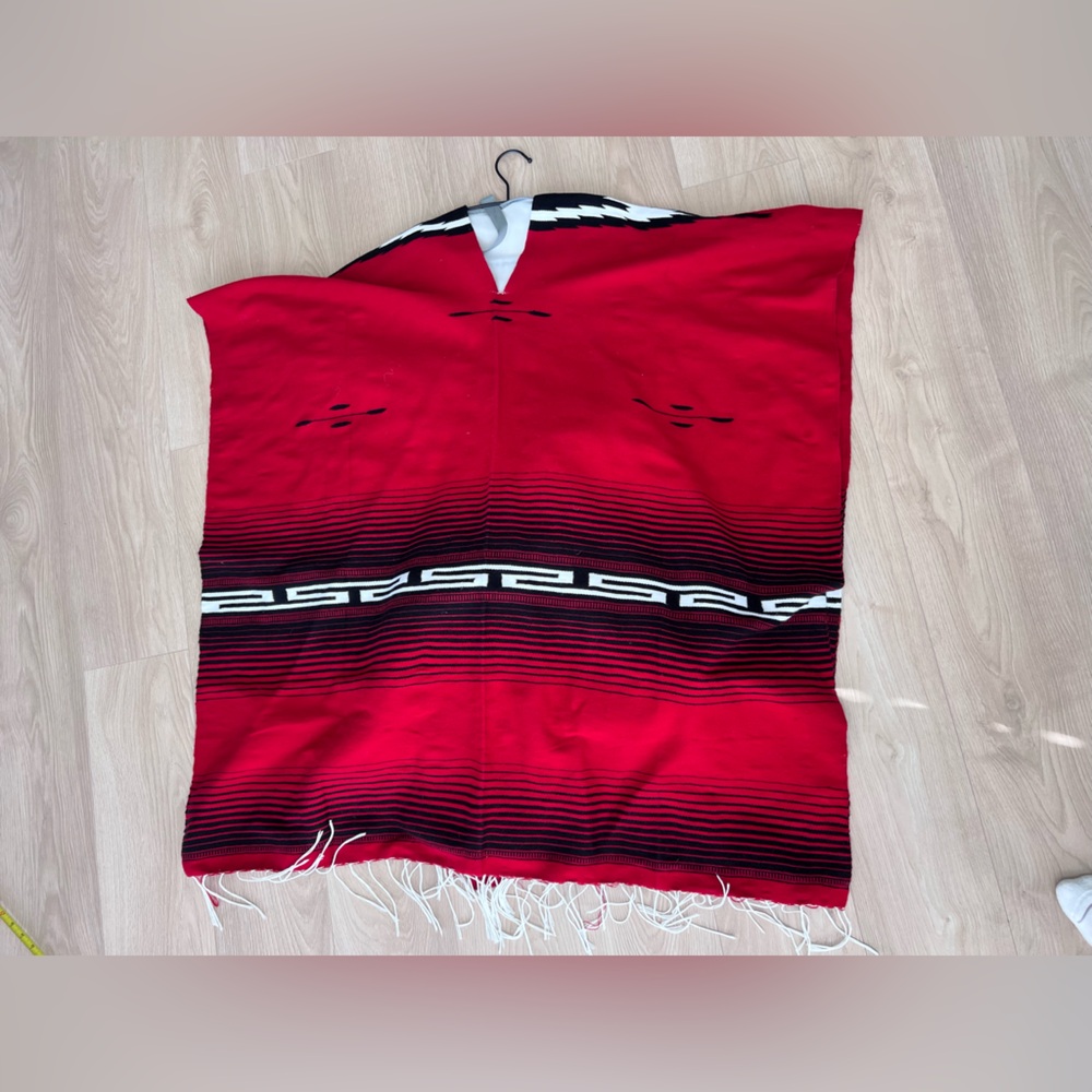 Mexican poncho  Cape with Black and White Accents